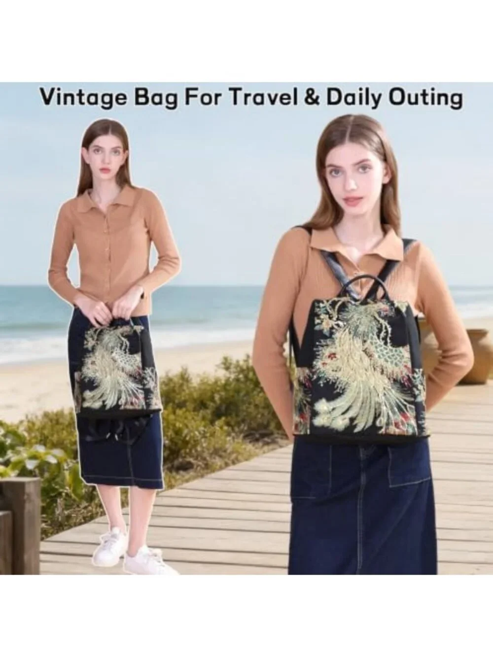Glitter Embroidery Women's Backpack Purse | Fashion Canvas Anti-Theft Rucksack